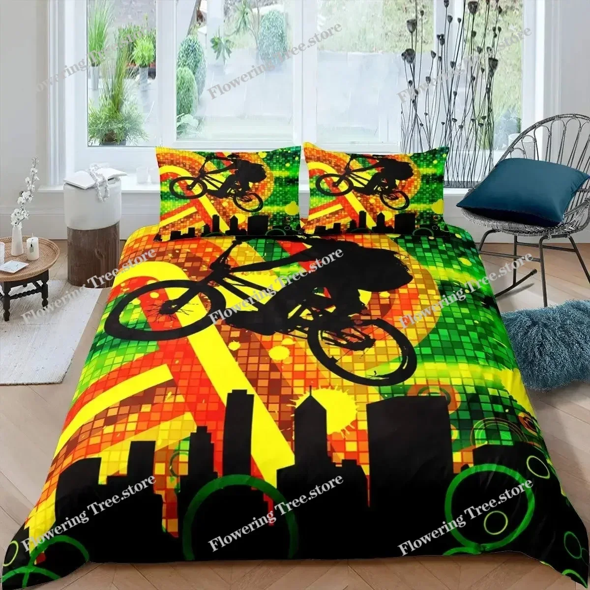 Mountain Biking Europe - Set Copripiumino Bici in Microfibra, Copripiumino
